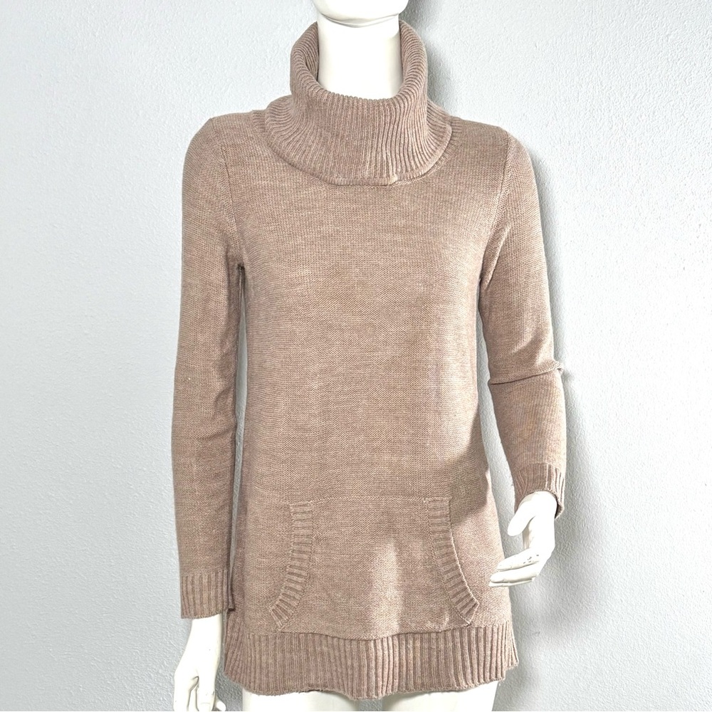 New York & Company Taupe Big Turtleneck Sweater with Pocket. Size Small.